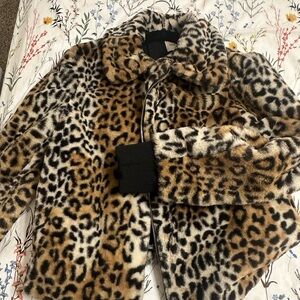 Nine West Leopard Print Faux Fur Jacket
